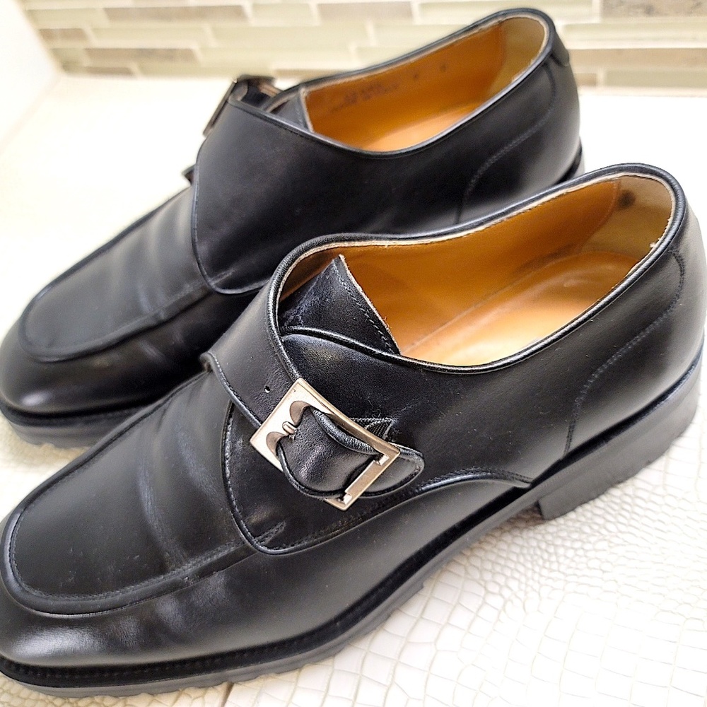 Very Rare New Never Used Hand Made Italian Black Leather Dress Monk Strap